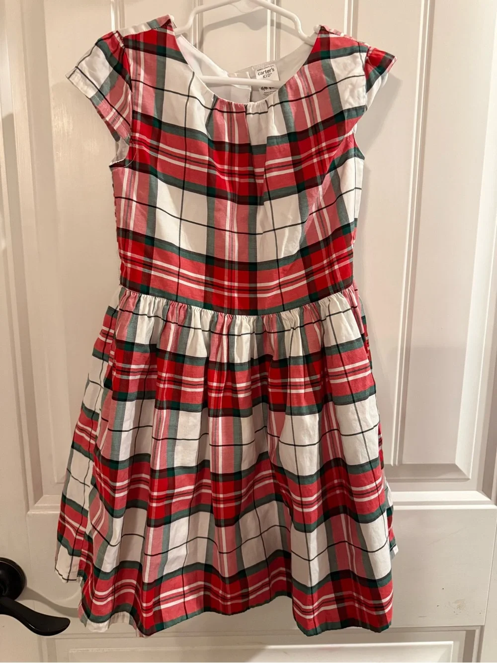 Carter's Red, White & Green Plaid Cap-Sleeve Holiday Dress